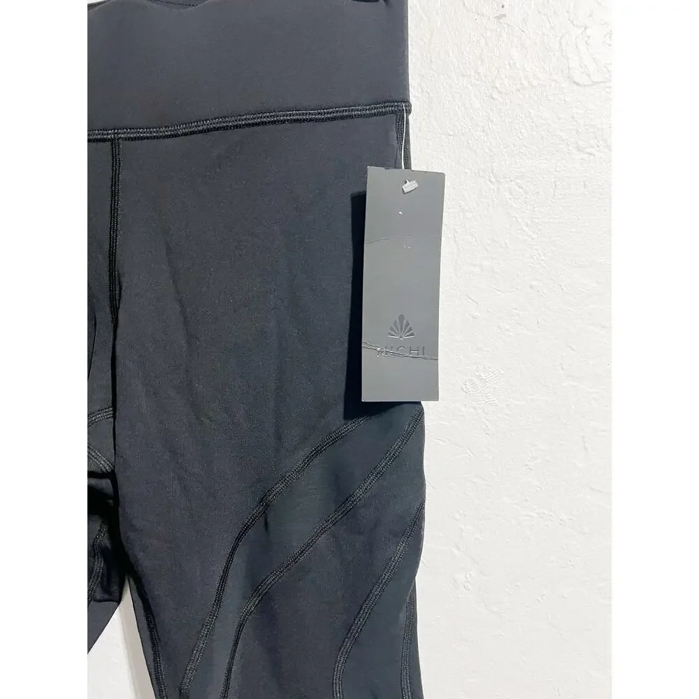 NWT MICHI Leggings Small Black Mesh Insert Cut Out Athletic Work Out - Picture 3 of 9